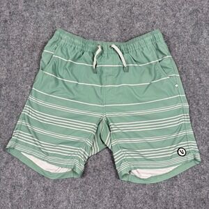 Vuori Shorts Medium Striped Swim Trunks Green White Elastic Waist Men's